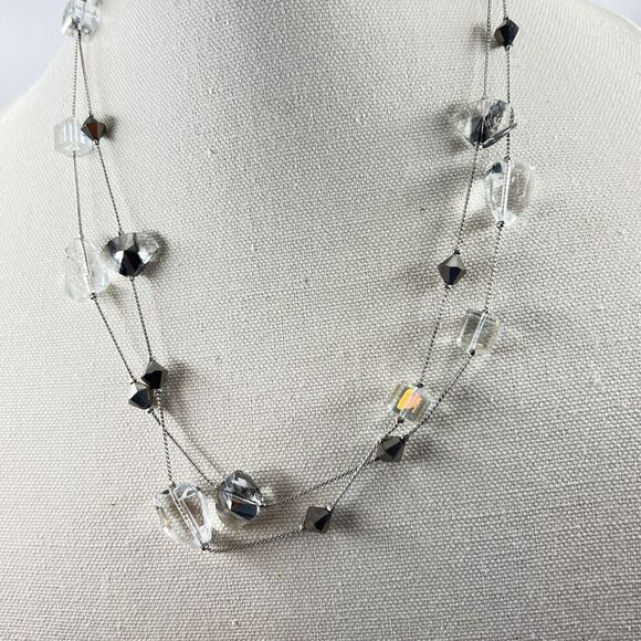 Premier Designs Ice Crystal Necklace Long Beaded 47” Silver Tone Crystal Station - Picture 1 of 6